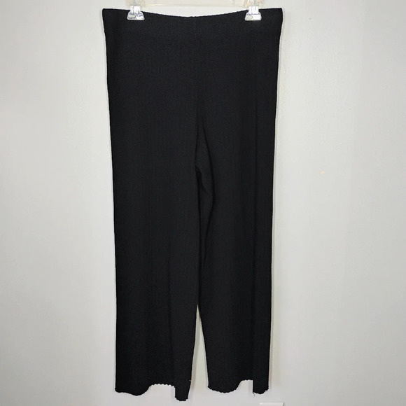 Vince Ribbed Cotton Blend Wide Leg Pants Womens Large Black Crop Minimalist - Picture 3 of 16